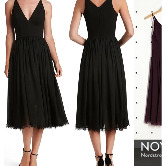 NWT dress the population Black lace Alicia plunge cocktail party midi LBD Small